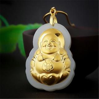 送礼佳品 包邮和田玉金镶玉镶嵌弥勒佛吊坠 玉石玉器玉坠挂件批发