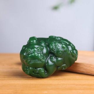 天然老坑新疆和田玉碧玉貔貅天然皮休玉石菠菜绿招财瑞兽玉挂摆件