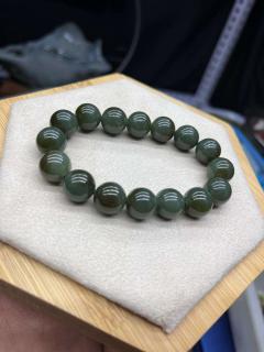 48r 和田玉且末蓝飘糖12m圆珠手串